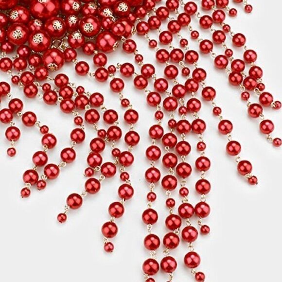 Pearl Strand Red Fringe Bib Necklace & Earrings - Picture 6 of 9